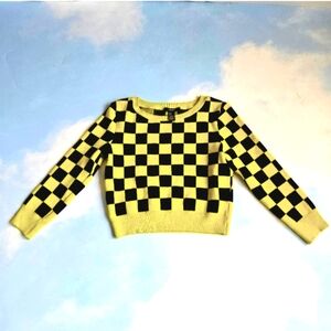 Green Funky Checkered Sweater Varsity College Party Top